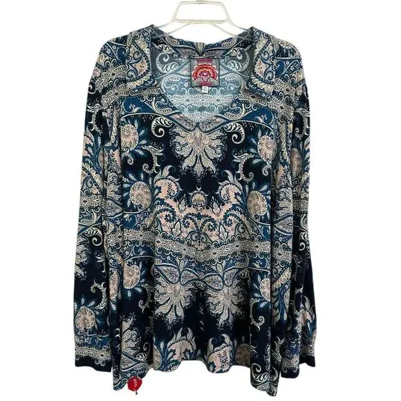 Johnny Was Plus 3x The Janie Favorite Puff Sleeve Polo Tee T-Shirt Roman Paisley